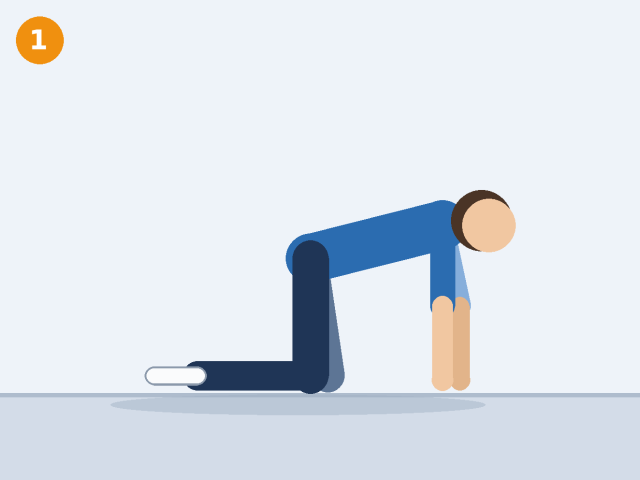 Illustration of a person on hands and knees with a flat back, hands under shoulders and knees under hips