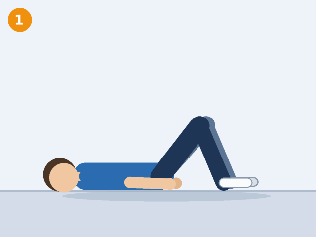 Illustration of a person lying on their back with knees bent, feet flat and arms by their sides