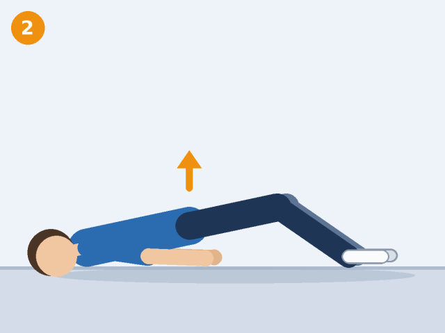 Illustration of a person lifting their hips halfway off the floor during a glute bridge