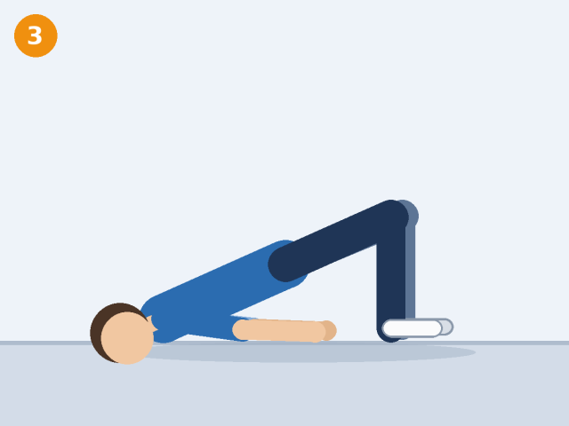 Illustration of a person at the top of a glute bridge with hips raised in a straight line from shoulders to knees