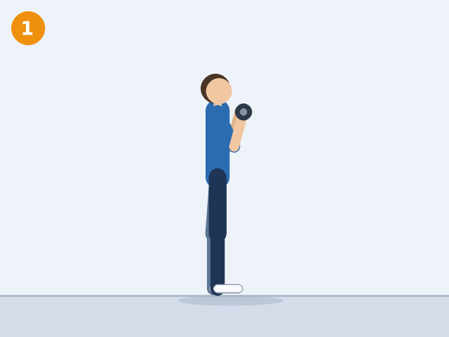 Illustration of a person standing tall holding a weight at shoulder height