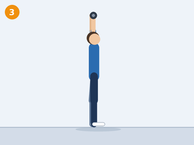 Illustration of a person standing tall with the weight pressed straight overhead
