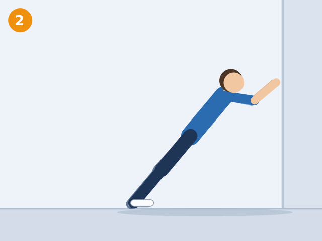 Illustration of a person halfway through a wall push-up with elbows bending and body in a straight line