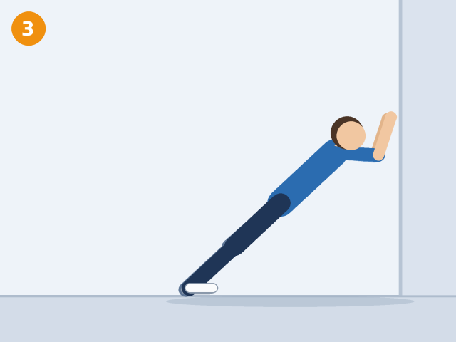 Illustration of a person with chest close to the wall and elbows bent at the lowest point of a wall push-up